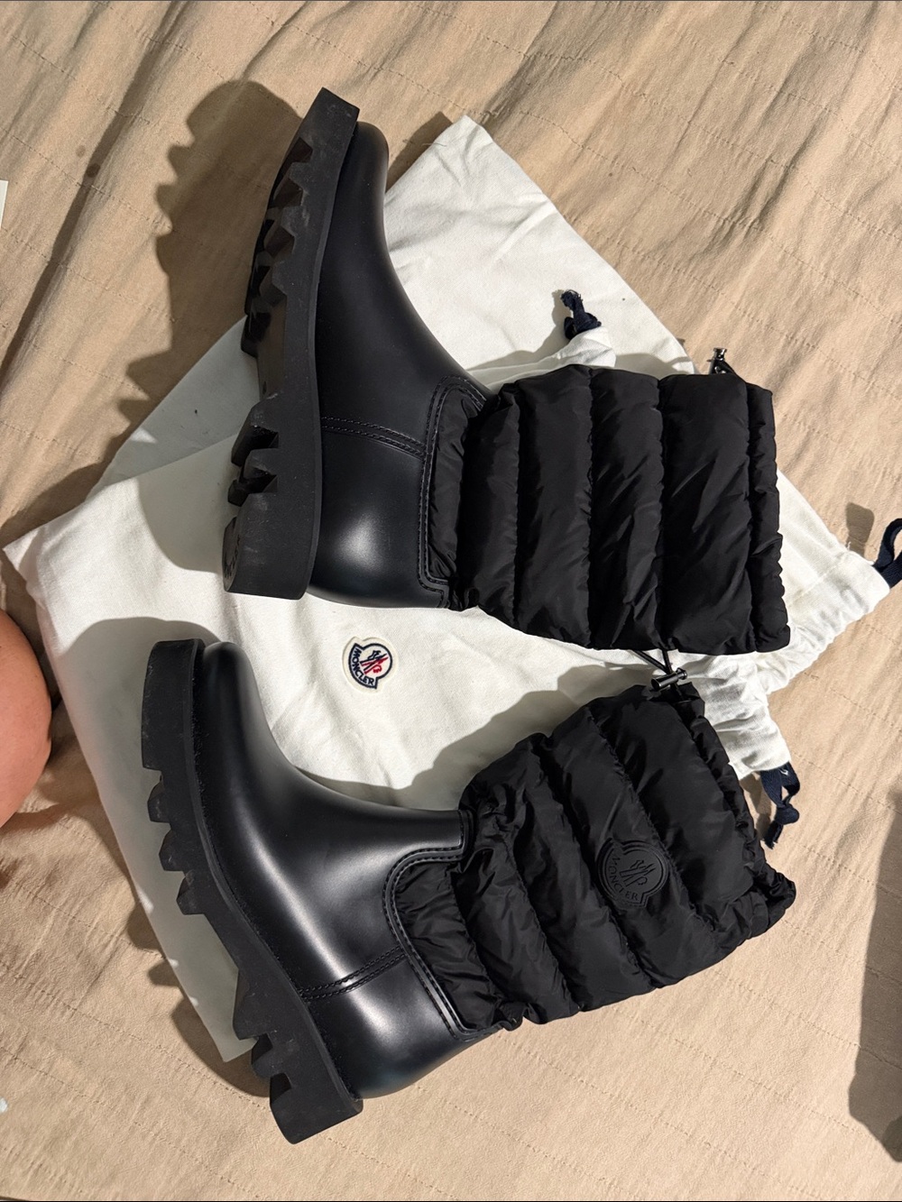 Moncler Black Quilted Puffer Lug-Sole Rain Boots